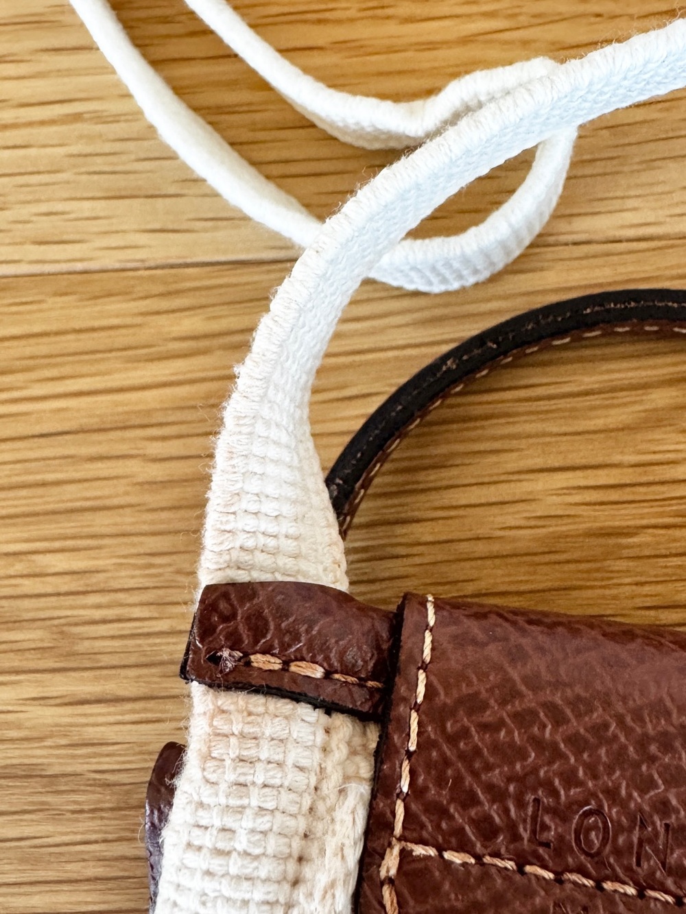 Longchamp Le Pliage Filet Mini Bag with Brown Leather Trim | White - Picture 8 of 8